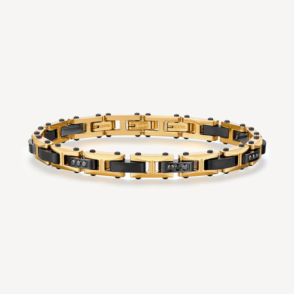 Bracciale Brosway Backliner Uomo Pvd Oro Con Elementi Rutenio E Cristalli Neri