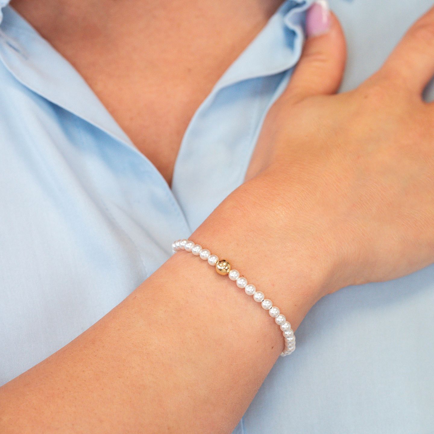 Bracciale Boccadamo Perla Filo Perle Piccole Chiusura e Boule Argento Dorato