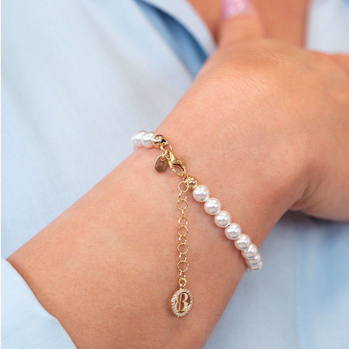 Bracciale Boccadamo Perla Filo Di Perle Medie Chiusura e Boule Argento Dorato