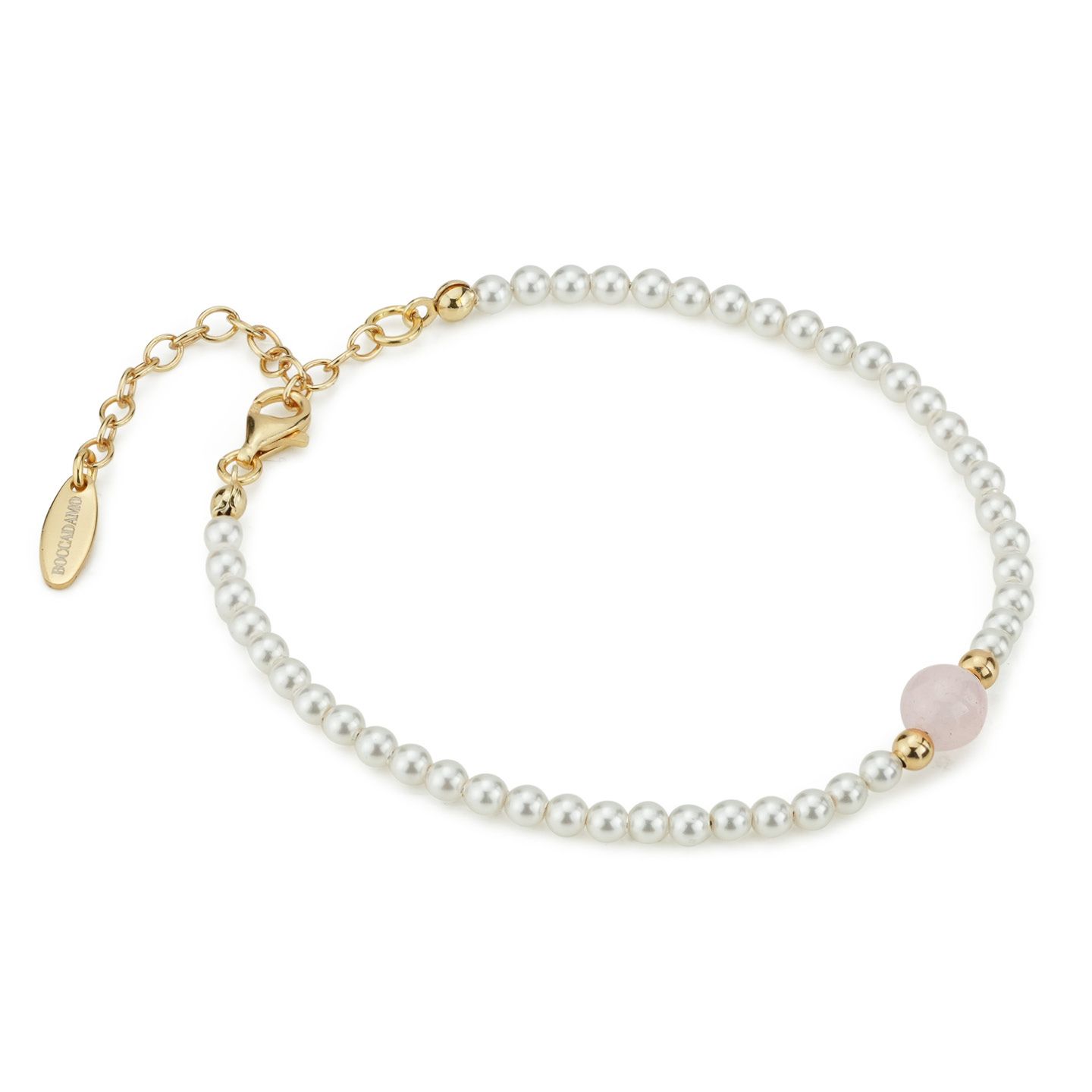 Bracciale Boccadamo Perla Filo Di Perle Piccole Quarzo Rosa Chiusura Argento Dorato