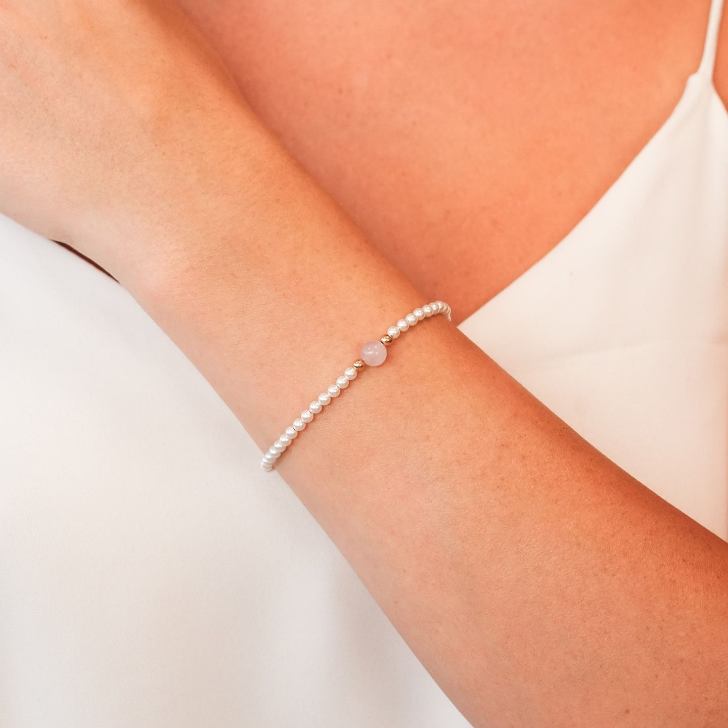 Bracciale Boccadamo Perla Filo Di Perle Piccole Quarzo Rosa Chiusura Argento Dorato