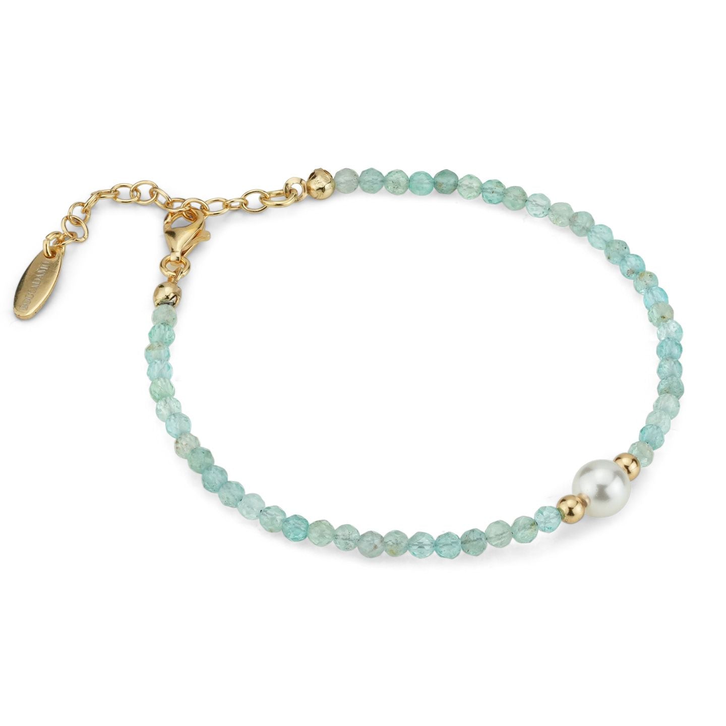 Bracciale Boccadamo Bottega Argento Dorato Sferette Acquamarina Piccole Perla Centrale