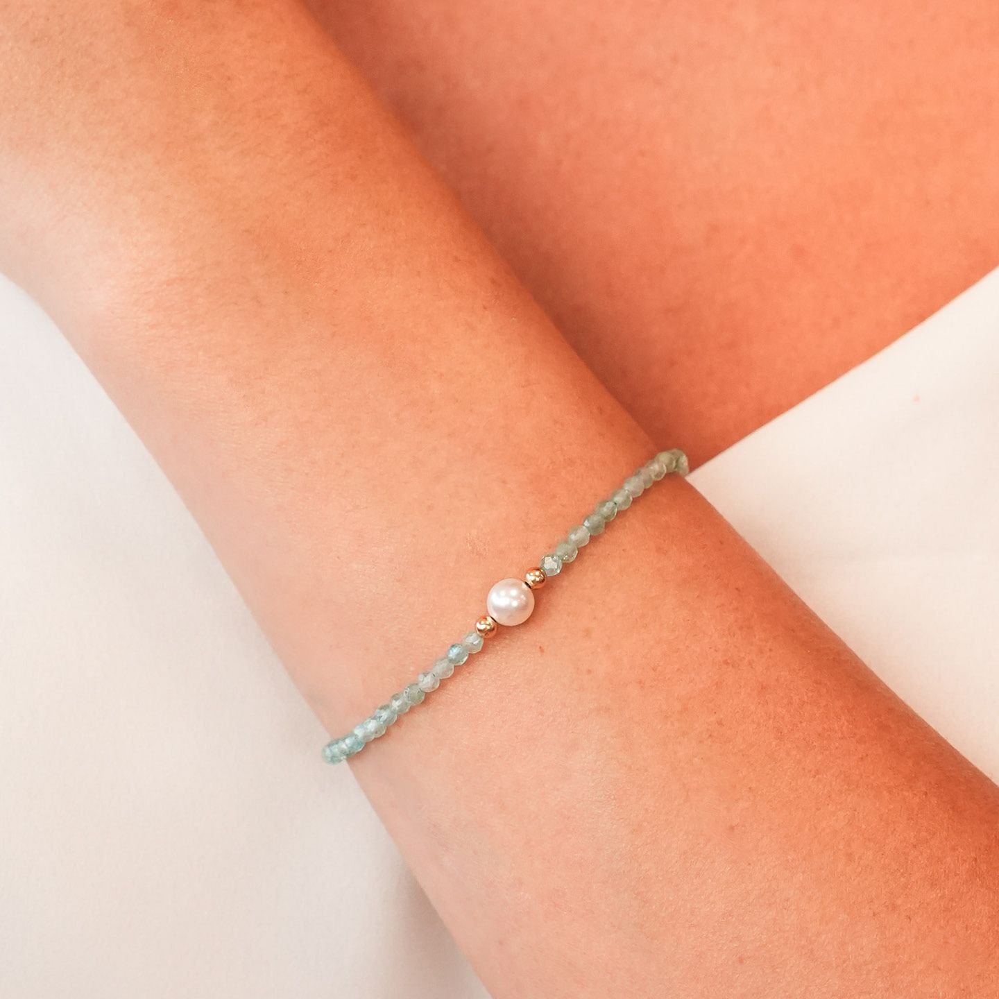 Bracciale Boccadamo Bottega Argento Dorato Sferette Acquamarina Piccole Perla Centrale