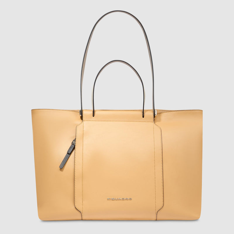 Borse Lavoro Piquadro Borsa Donna Porta Pc Ipad Quattro Manici Pelle Gialla Beige