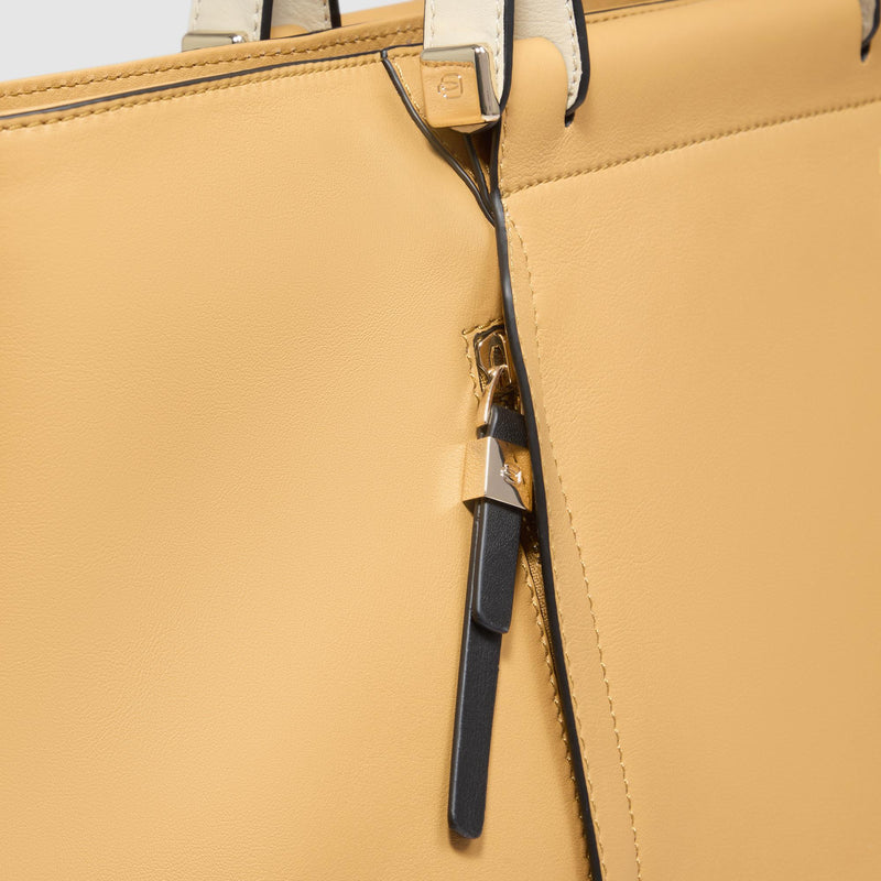 Borse Lavoro Piquadro Borsa Donna Porta Pc Ipad Quattro Manici Pelle Gialla Beige