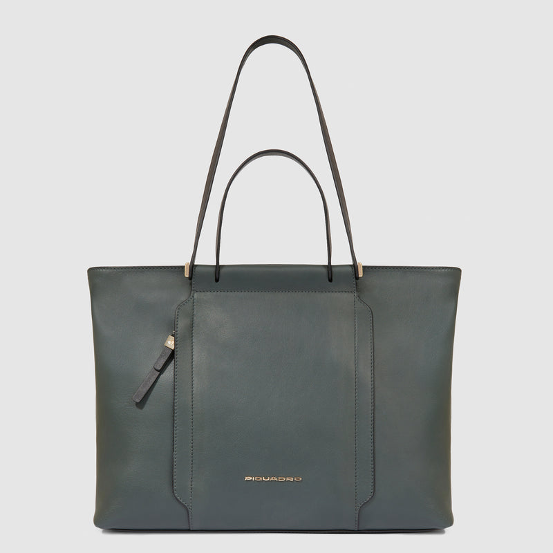 Borse Piquadro Borsa Donna Shopping Bag Porta Ipad Quattro Manici Pelle Verde