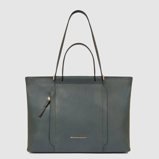 Borse Piquadro Borsa Donna Shopping Bag Porta Ipad Quattro Manici Pelle Verde