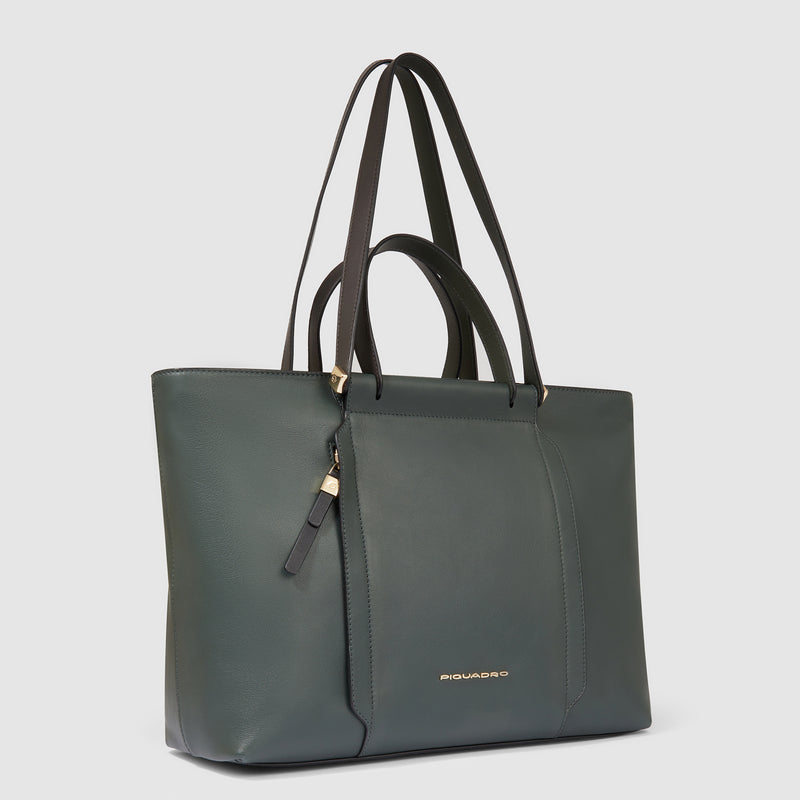 Borse Piquadro Borsa Donna Shopping Bag Porta Ipad Quattro Manici Pelle Verde