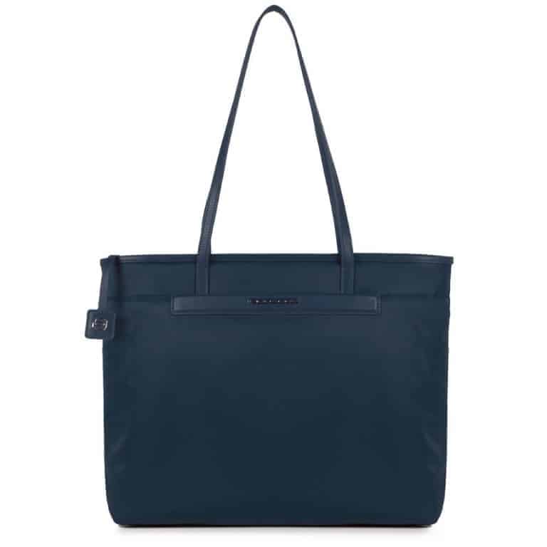 Borse Piquadro Borsa Donna Shopping Bag Porta Ipad Nylon E Pelle Blu