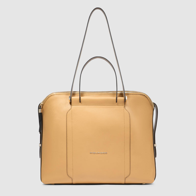 Borse Lavoro Piquadro Borsa Donna Porta Pc Ipad Quattro Manici Pelle Gialla Beige
