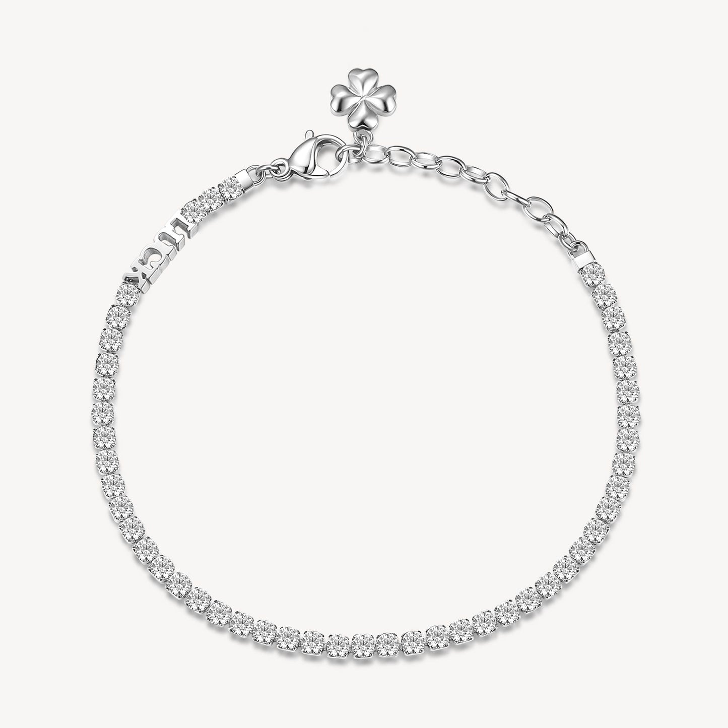 Bracciale Brosway Desideri Fortuna Tennis In Acciaio Con Cristalli E Charm Quadrifoglio