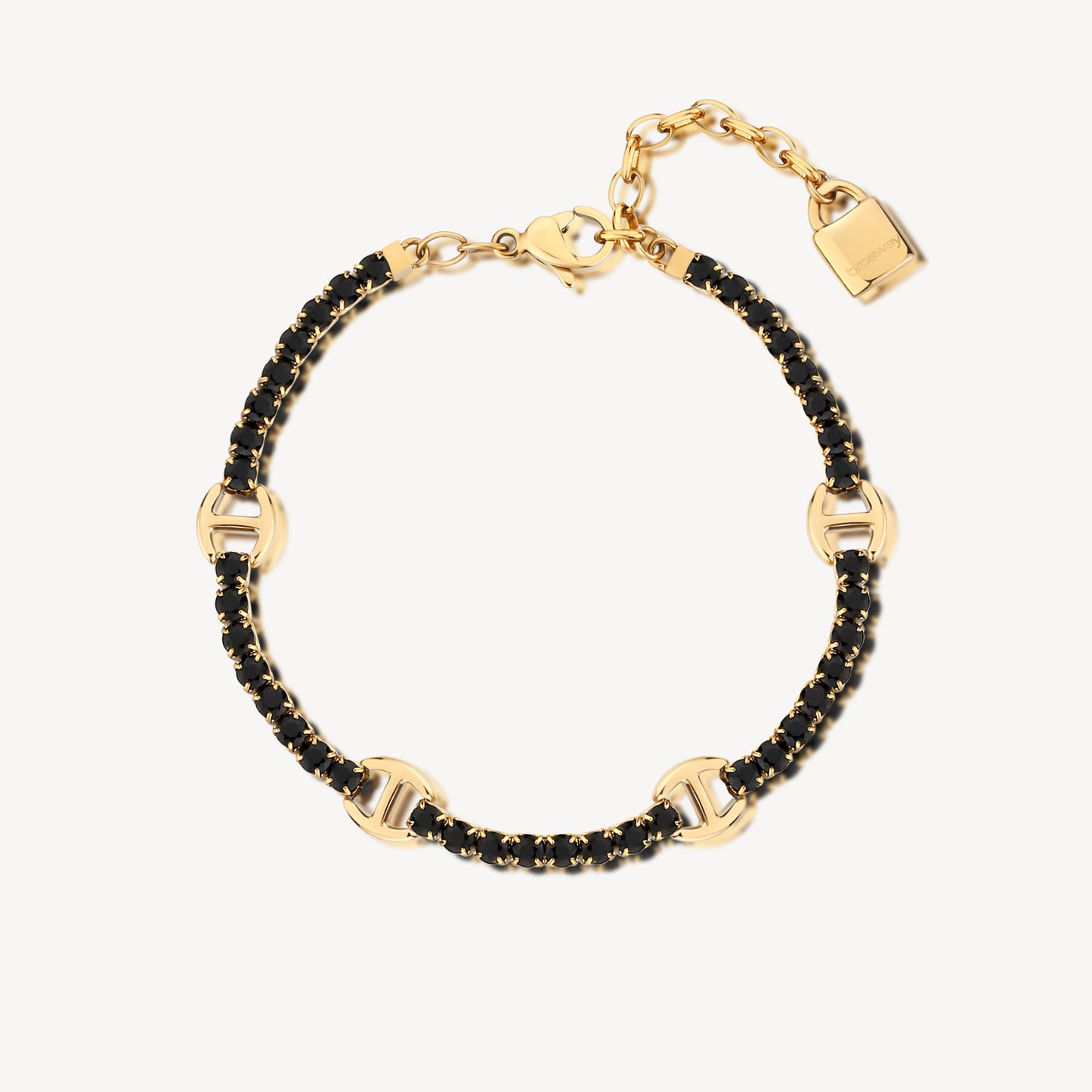 Bracciale Brosway Desideri Affetti Amicizia Tennis Pvd Oro Cristalli Neri e Charm Lucchetto