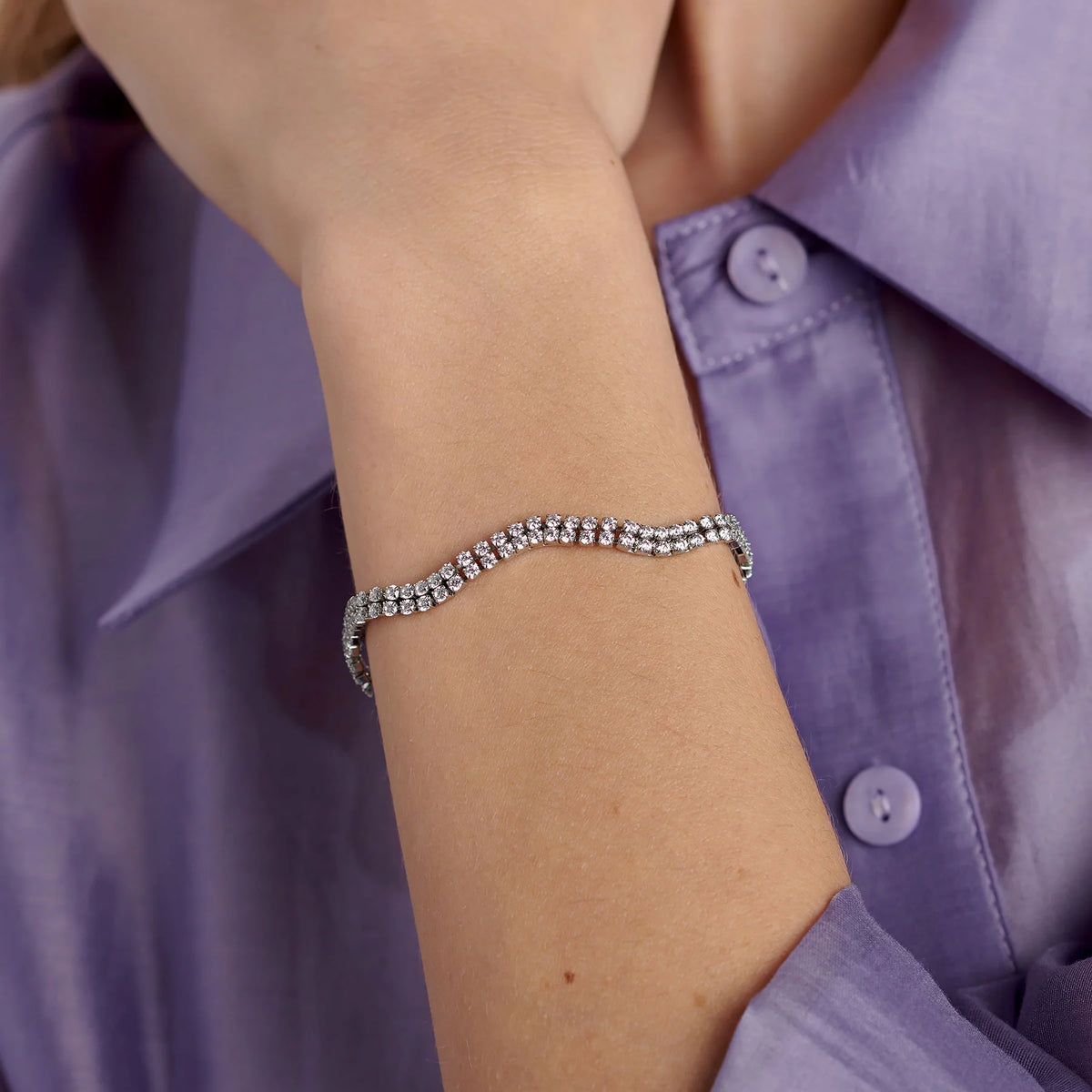 Bracciale Tennis a 2 Fili Brosway Desideri Acciaio Ondulati Con Cubic Zirconia