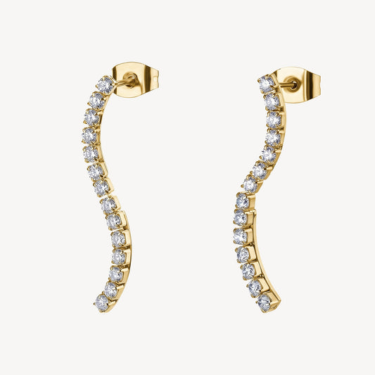 Orecchini Pendenti Brosway Desideri Pvd Oro Ondulati Cubic Zirconia