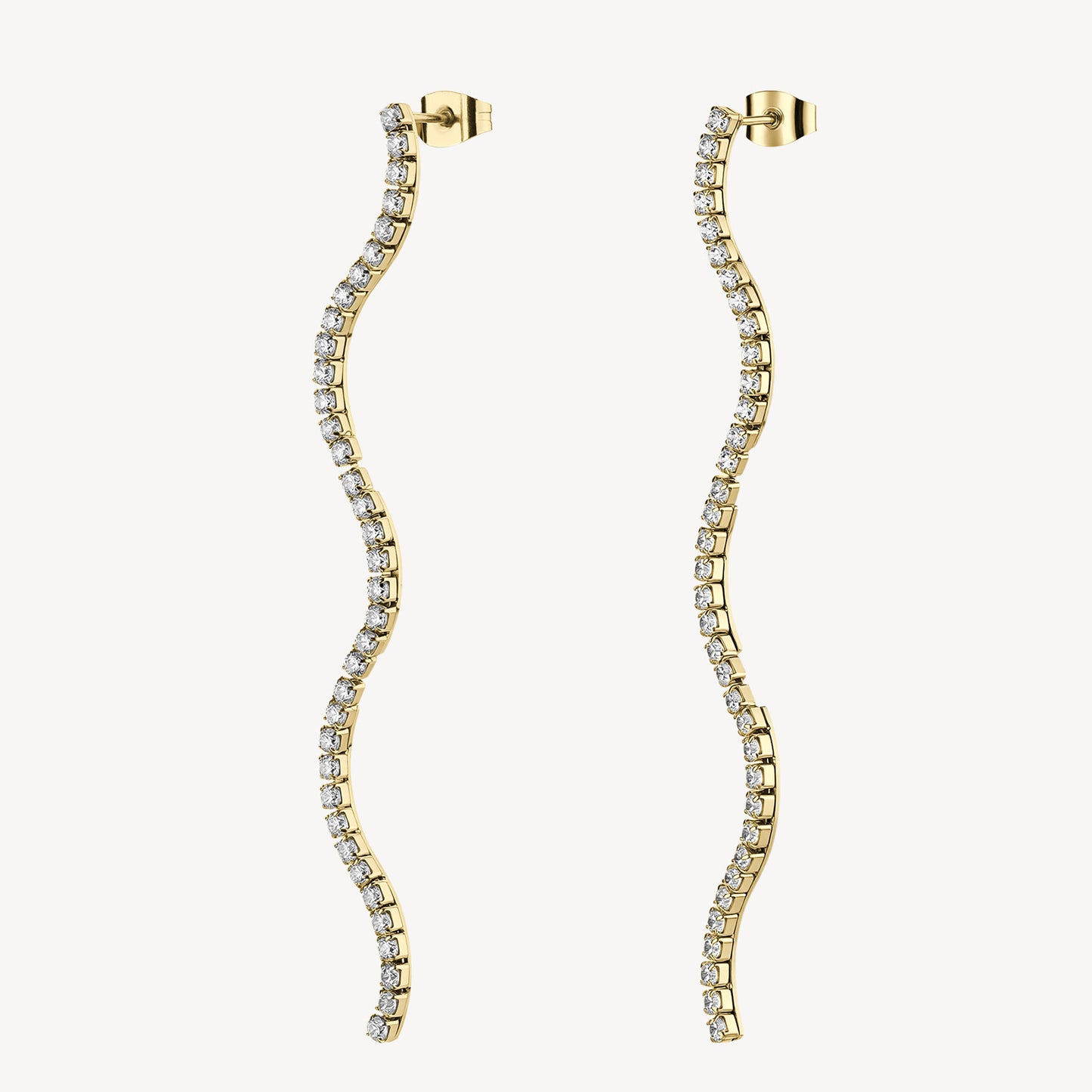 Orecchini Brosway Desideri Pendenti Pvd Oro Ondulati con Cubic Zirconia