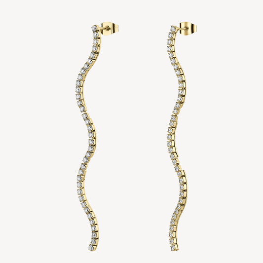 Orecchini Brosway Desideri Pendenti Pvd Oro Ondulati con Cubic Zirconia