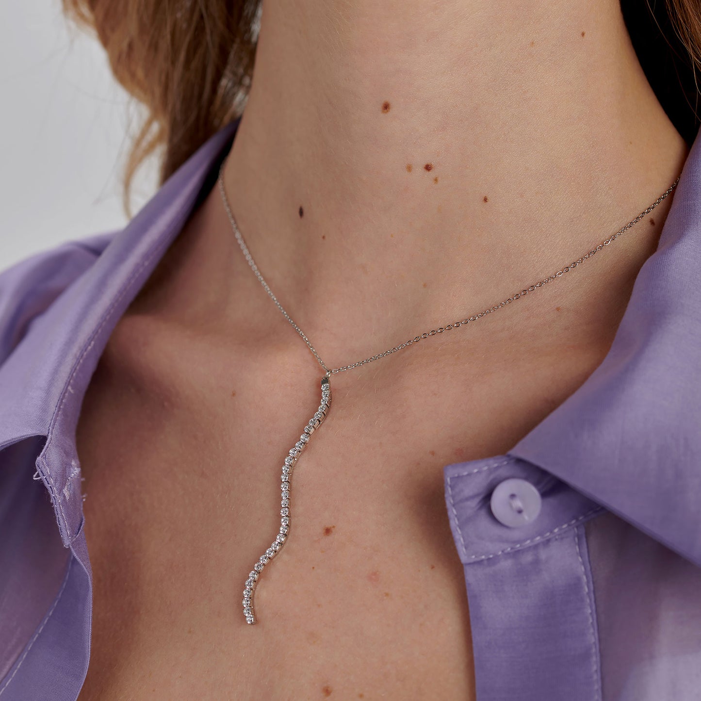 Collana Girocollo Brosway Desideri Acciaio Pendente Lungo Ondulato Cubic Zirconia