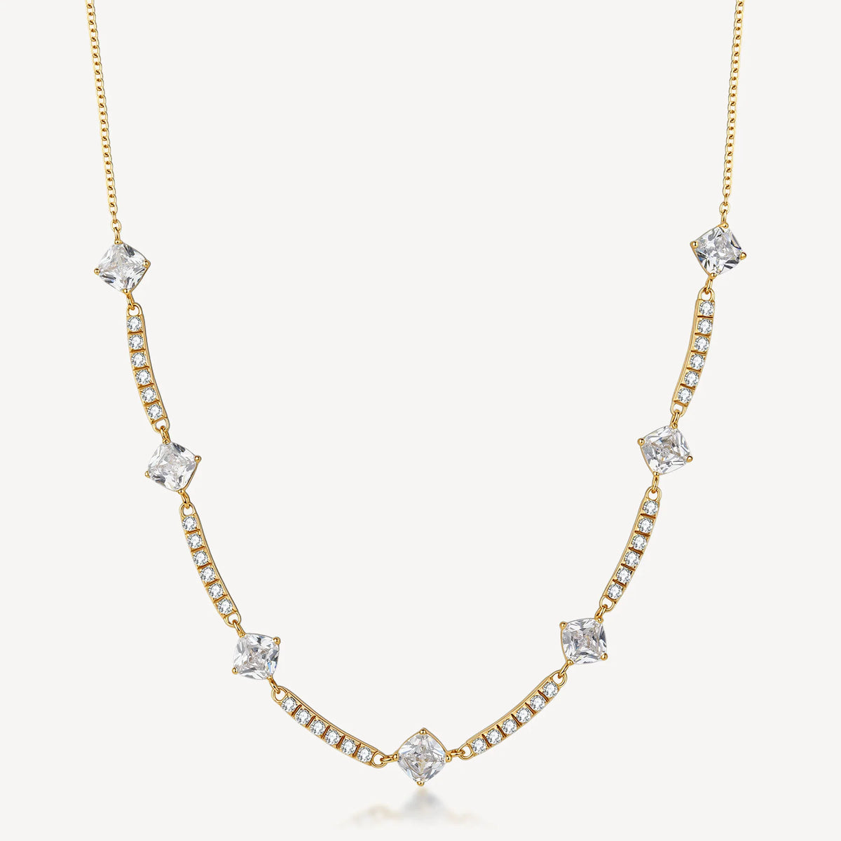 Collana Girocollo Brosway Desideri Acciaio Pvd Oro Maglia Forzatina Centrale Alternato Barretta 6 Cristalli/Cubic Zirconia