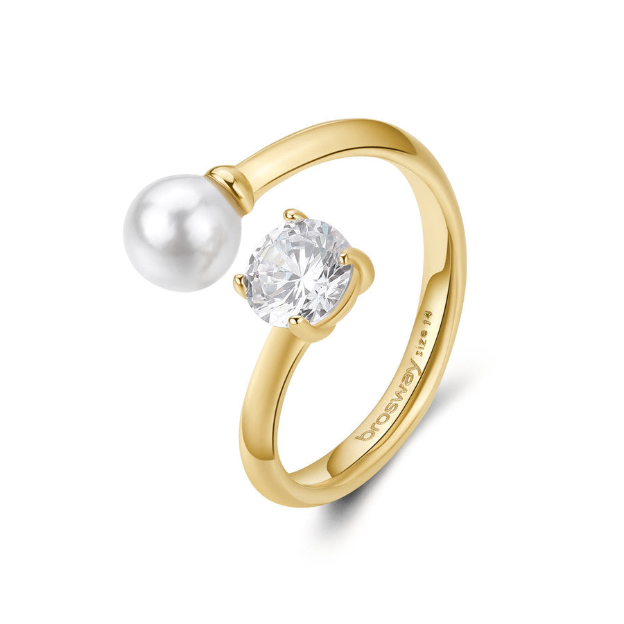 Anello Contrariè Brosway Affinity Pvd Oro Cristallo e Perla - Misura 14