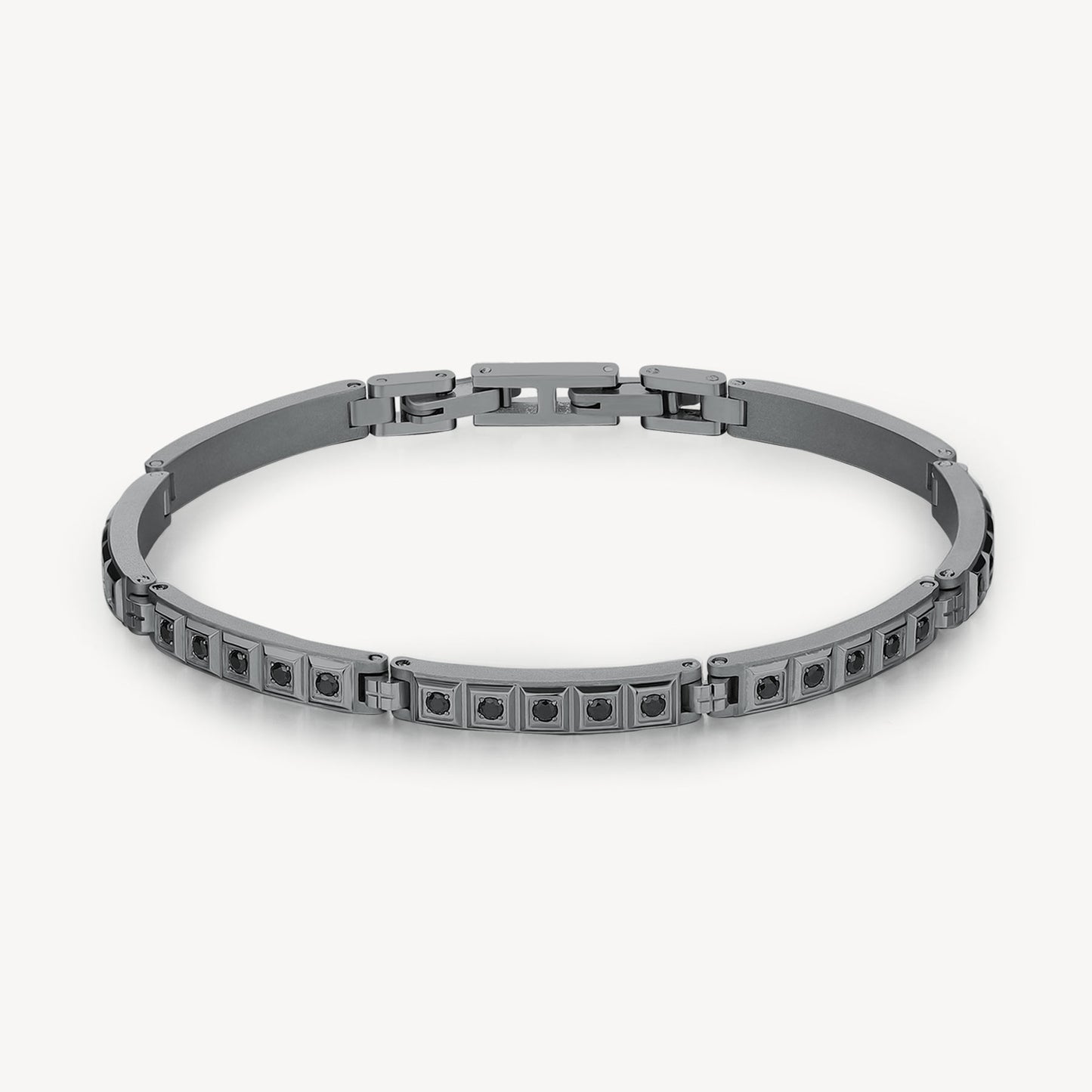 Bracciale Brosway Forge Uomo Pvd Grigio Piastrine Cristalli Neri