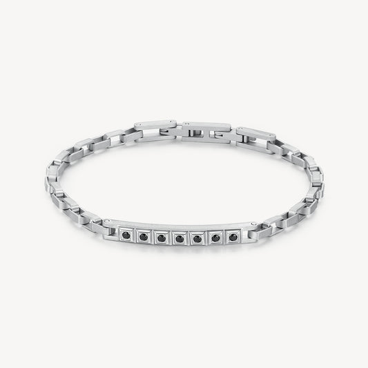 Bracciale Brosway Forge Uomo In Acciaio Piastrina Cristalli Neri