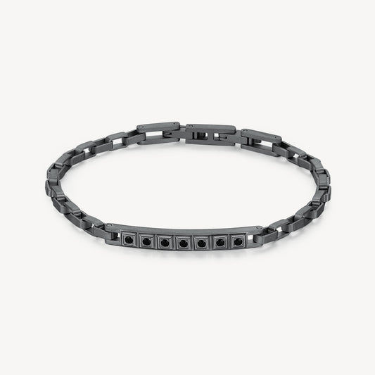 Bracciale Brosway Forge Uomo Pvd Grigio Piastrina Cristalli Neri