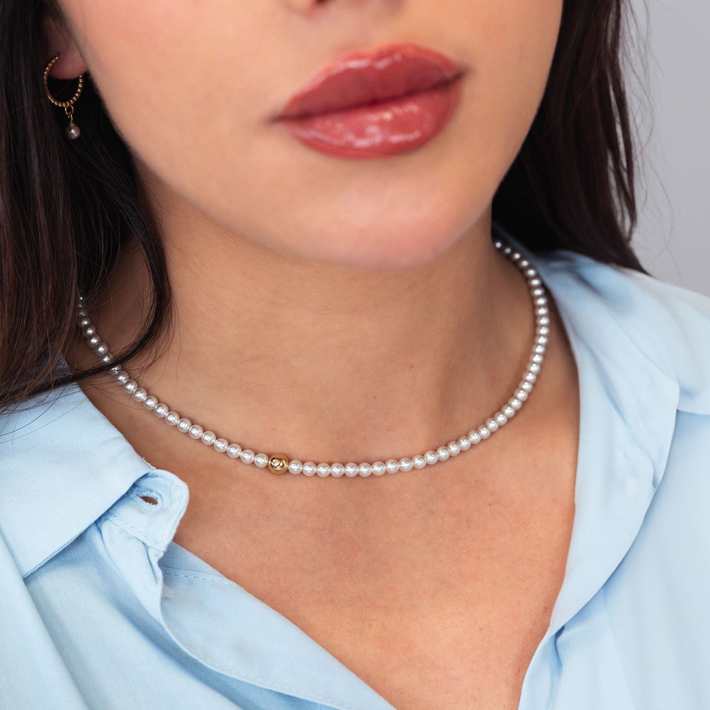 Collana Boccadamo Bottega Filo Di Perle Piccole Chiusura e Boule Argento Dorato