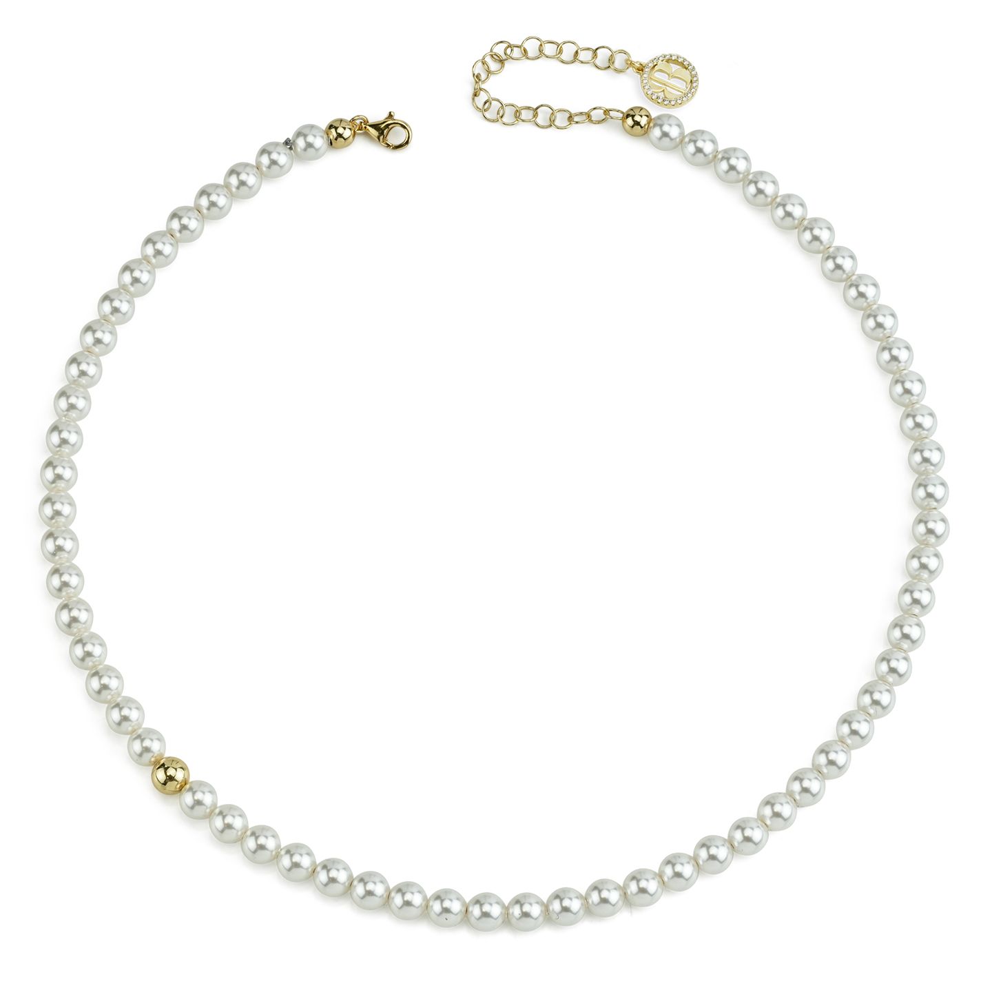 Collana Boccadamo Bottega Filo Di Perle Medie Chiusura e Boule Argento Dorato