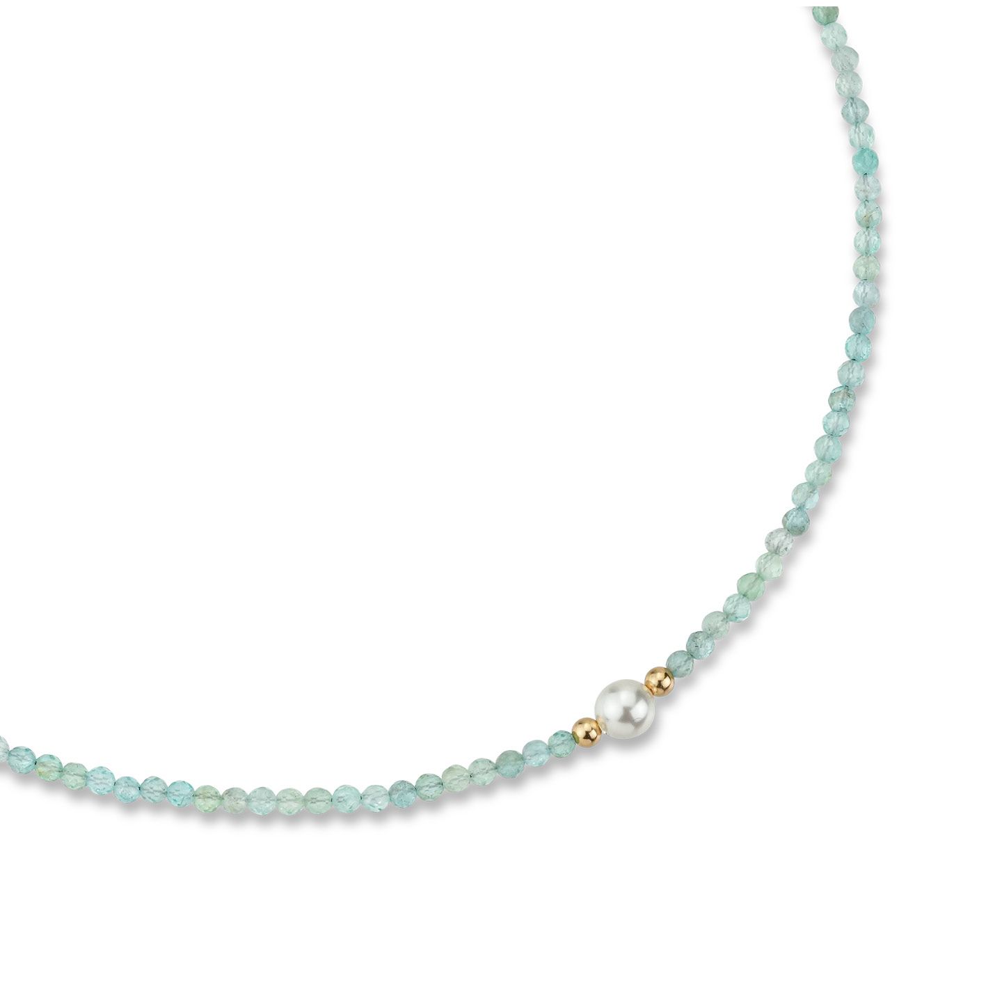 Collana Boccadamo Bottega Argento Dorato Sferette Acquamarina e Perla Centrale