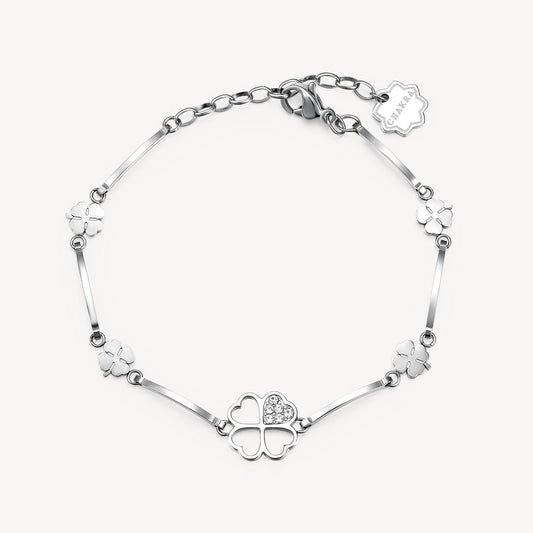 Bracciale Brosway Chakra Portafortuna In Acciaio Con Inserti Quadrifogli+Quadrifoglio Cristalli Centrale