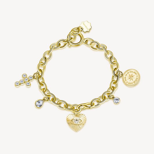 Bracciale Brosway Chakra Amore Cuore Pvd Oro Con Charms