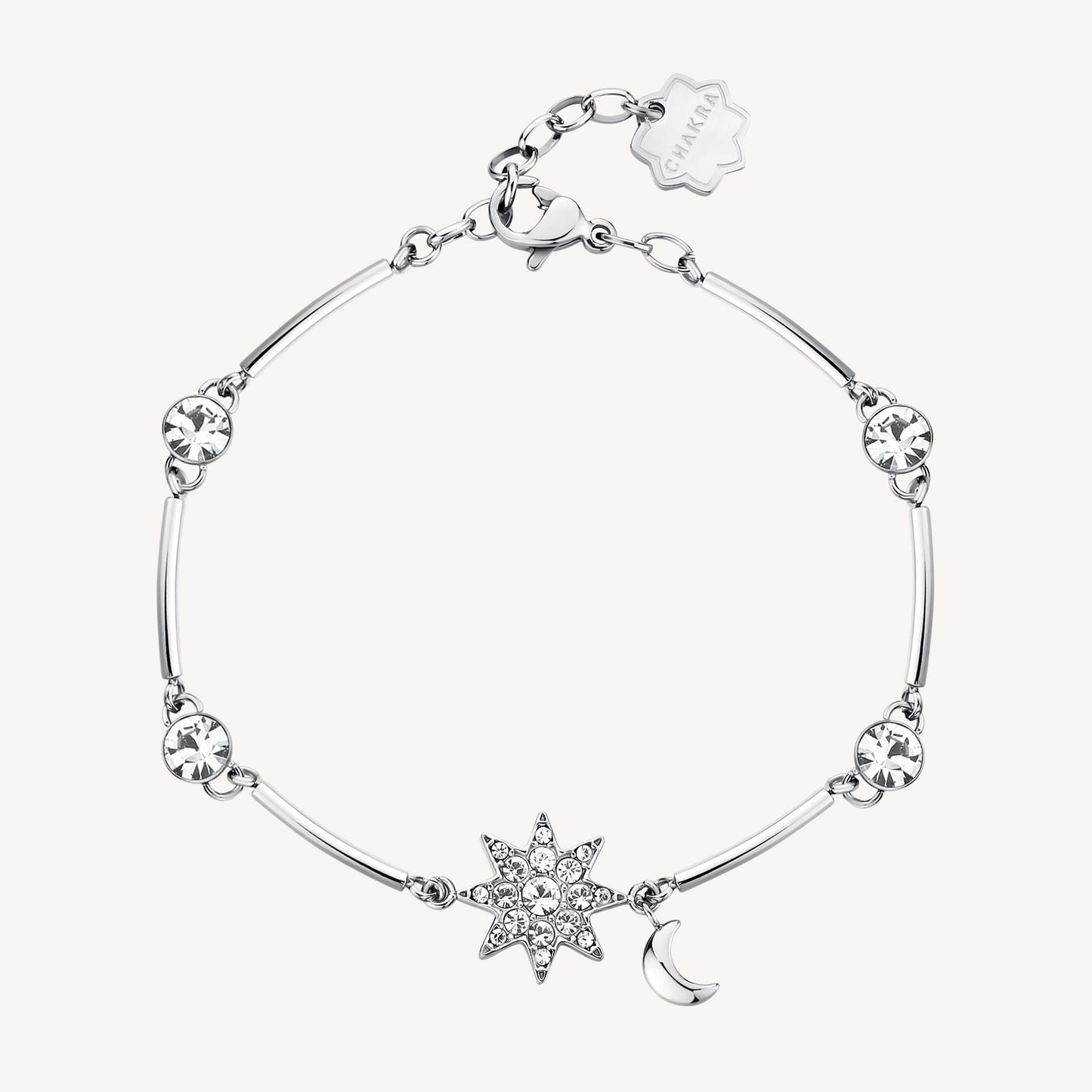 Bracciale Brosway Chakra Simboli In Acciaio Con Cristalli E Centrale Stella Cristalli Charm Mezzaluna