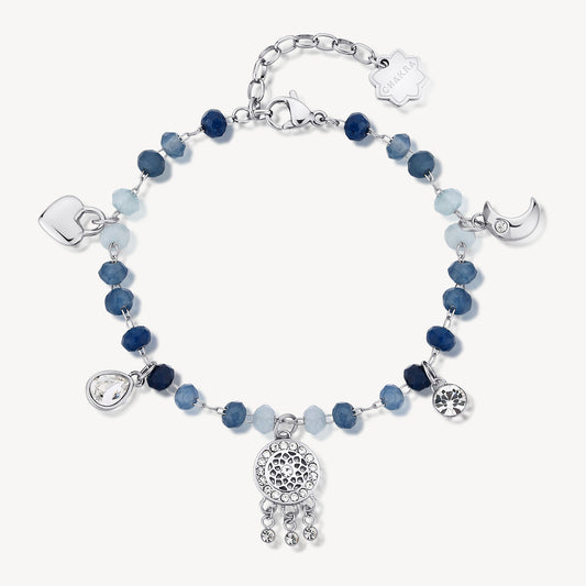 Bracciale Brosway Chakra Mistici Acchiappasogni In Acciaio Con Sferette Pietre Dure Blu Azzurre Charms Cuore Mezzaluna Cristalli Acchiappasogni Cristalli