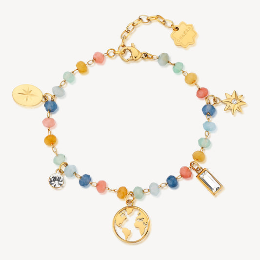 Bracciale Brosway Chakra Viaggi Mondo Pvd Oro Con Pietre Multicolor E Charms