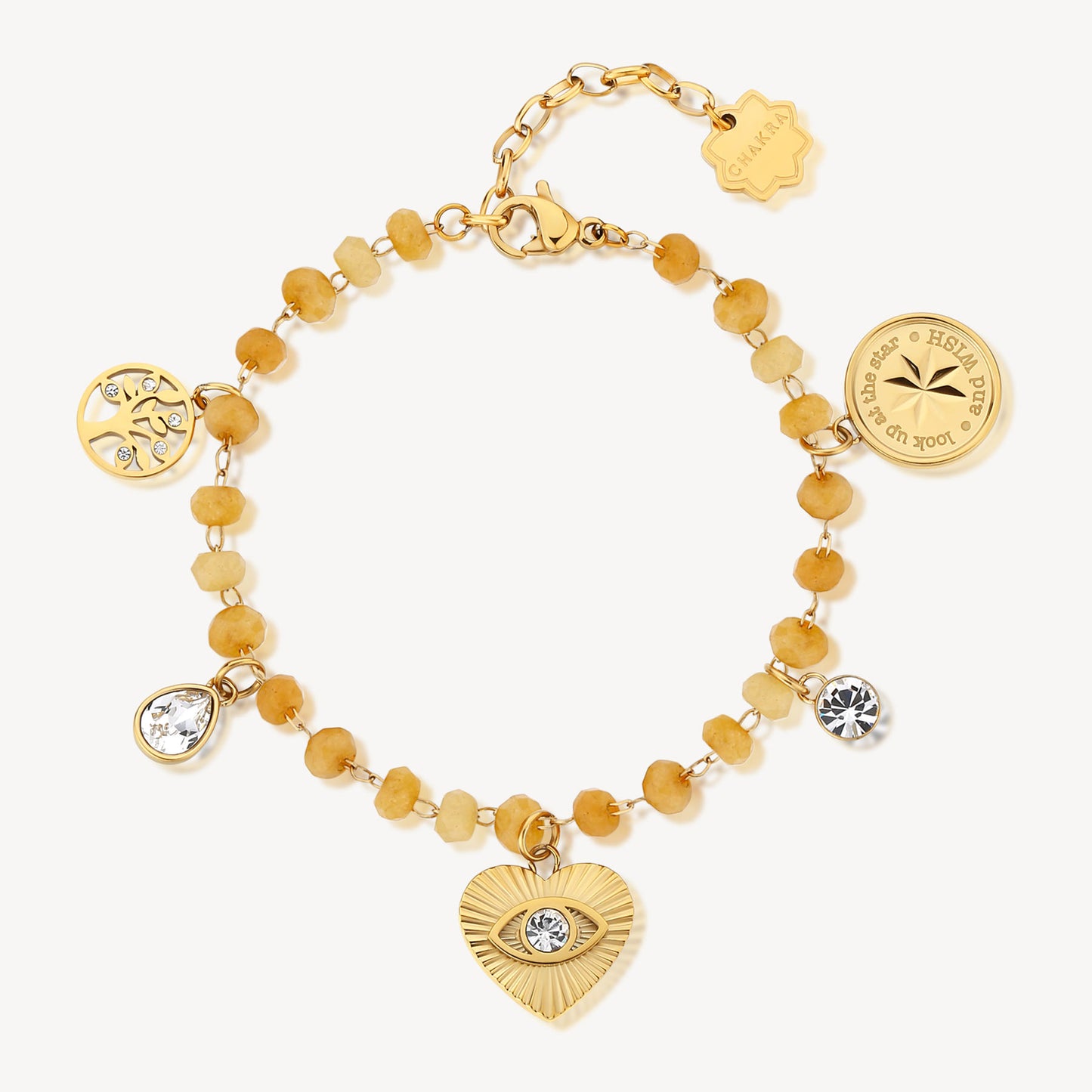 Bracciale Brosway Chakra Amore Cuore Pvd Oro Pietre Dure Beige e Charms