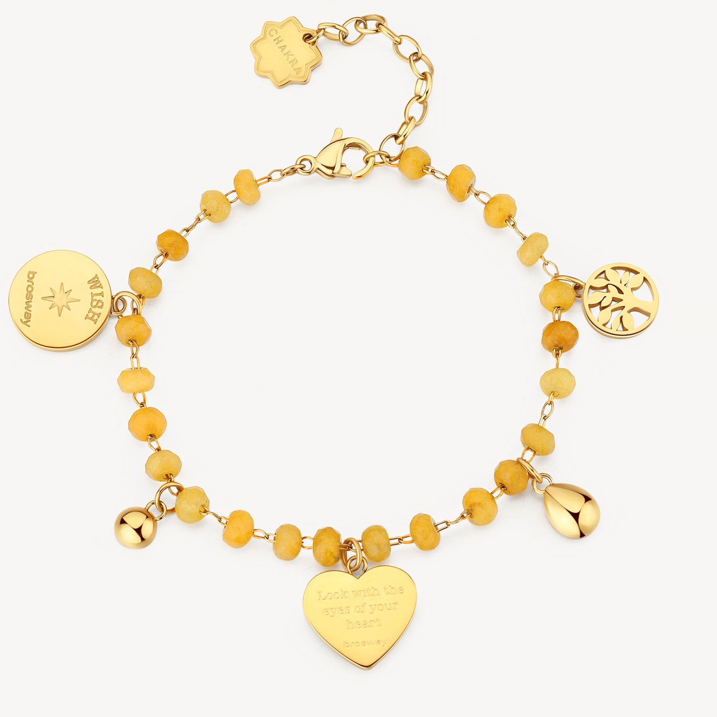 Bracciale Brosway Chakra Amore Cuore Pvd Oro Pietre Dure Beige e Charms