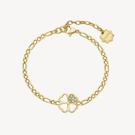 Bracciale Brosway Chakra Portafortuna Pvd Oro Maglia Grumetta Con Quadrifoglio Cristalli