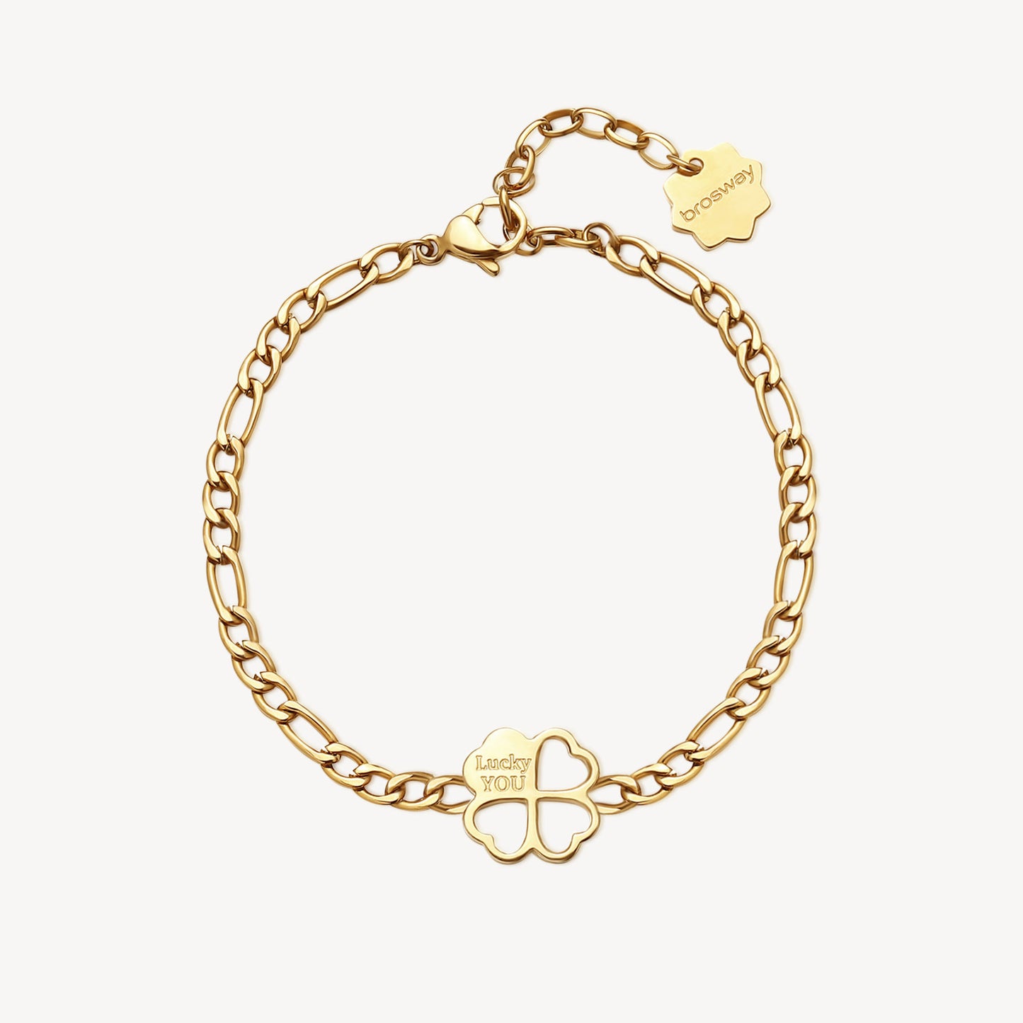 Bracciale Brosway Chakra Portafortuna Pvd Oro Maglia Grumetta Con Quadrifoglio Cristalli