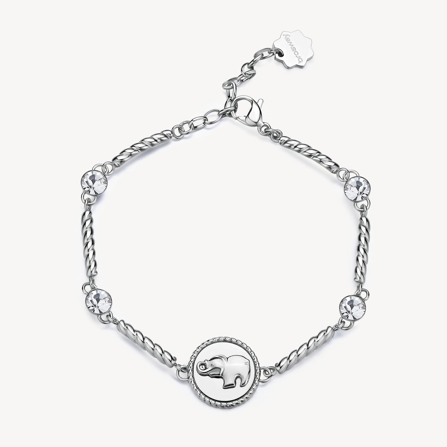 Bracciale Brosway Chakra Portafortuna Elefante A Bacchettine Torchon In Acciaio Con Cristalli E Monetina Rilievo