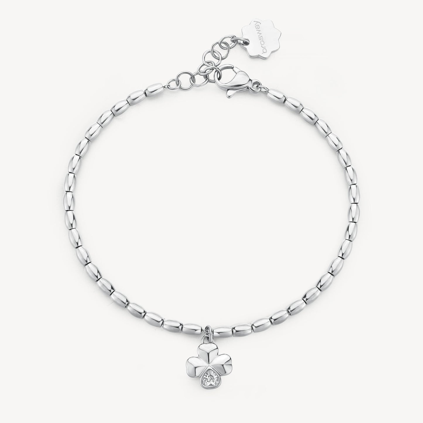 Bracciale Brosway Chakra Portafortuna In Acciaio Con Charm Quadrifoglio Cristallo