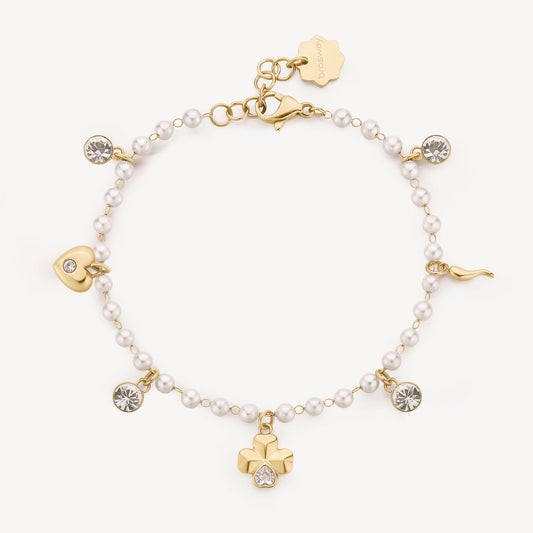 Bracciale Brosway Chakra Portafortuna Pvd Oro Con Perline E Charms