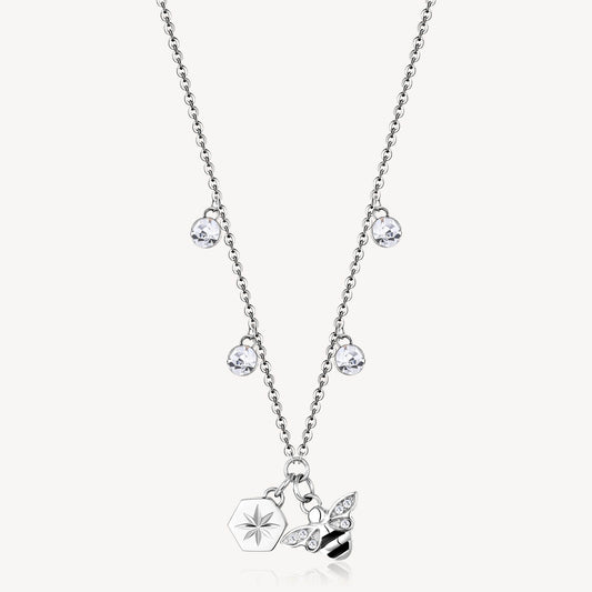 Collana Brosway Chakra Animali In Acciaio Con 4 Pendenti Punti Luce Cristalli E Ape Cristalli Smalto Nero