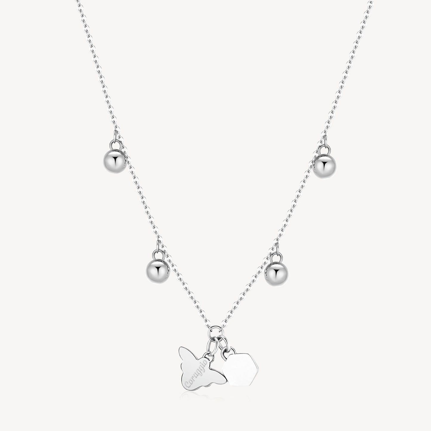 Collana Brosway Chakra Animali In Acciaio Con 4 Pendenti Punti Luce Cristalli E Ape Cristalli Smalto Nero