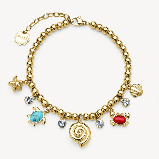 Bracciale Brosway Chakra Acciaio Pvd Oro Sferette Cristalli e Pendenti Estate