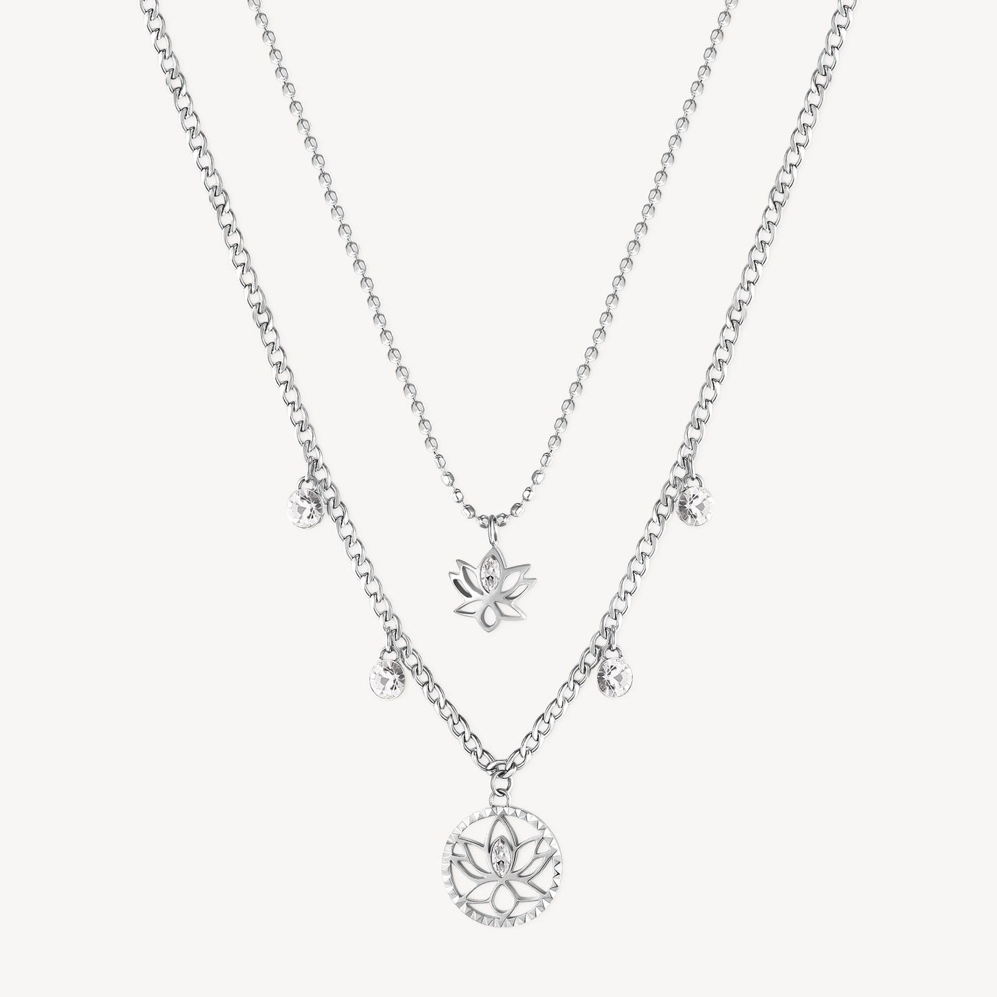 Collana Brosway Chakra Mistici In Acciaio Doppio Filo Nel 1 Con Pendente Fiore Di Loto Cristallo 2 4 Pendenti Punti Luce Cristalli Cerchio
