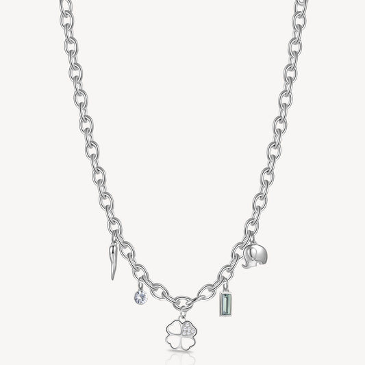 Collana Brosway Chakra Portafortuna Quadrifoglio In Acciaio Con Pendenti