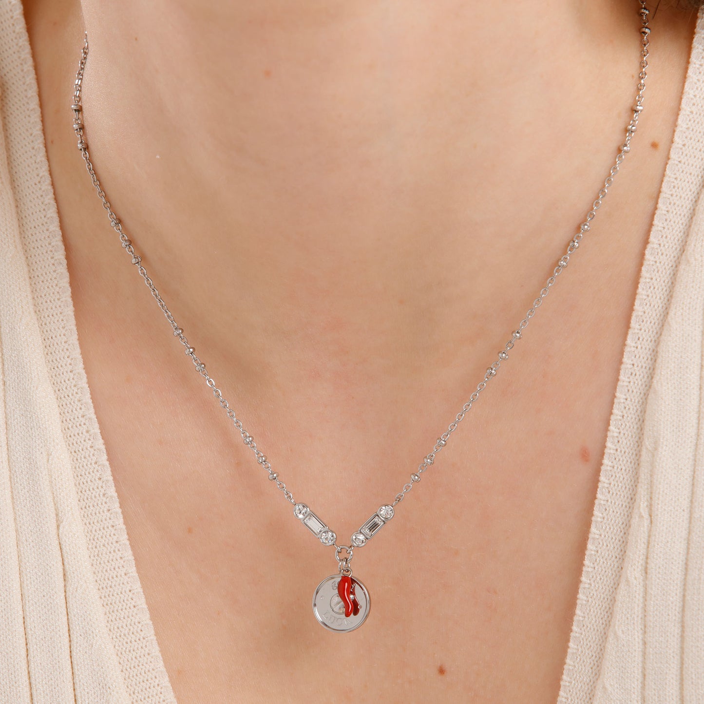 Collana Brosway Chakra Portafortuna Coccinella In Acciaio Con Cristalli e Pendente