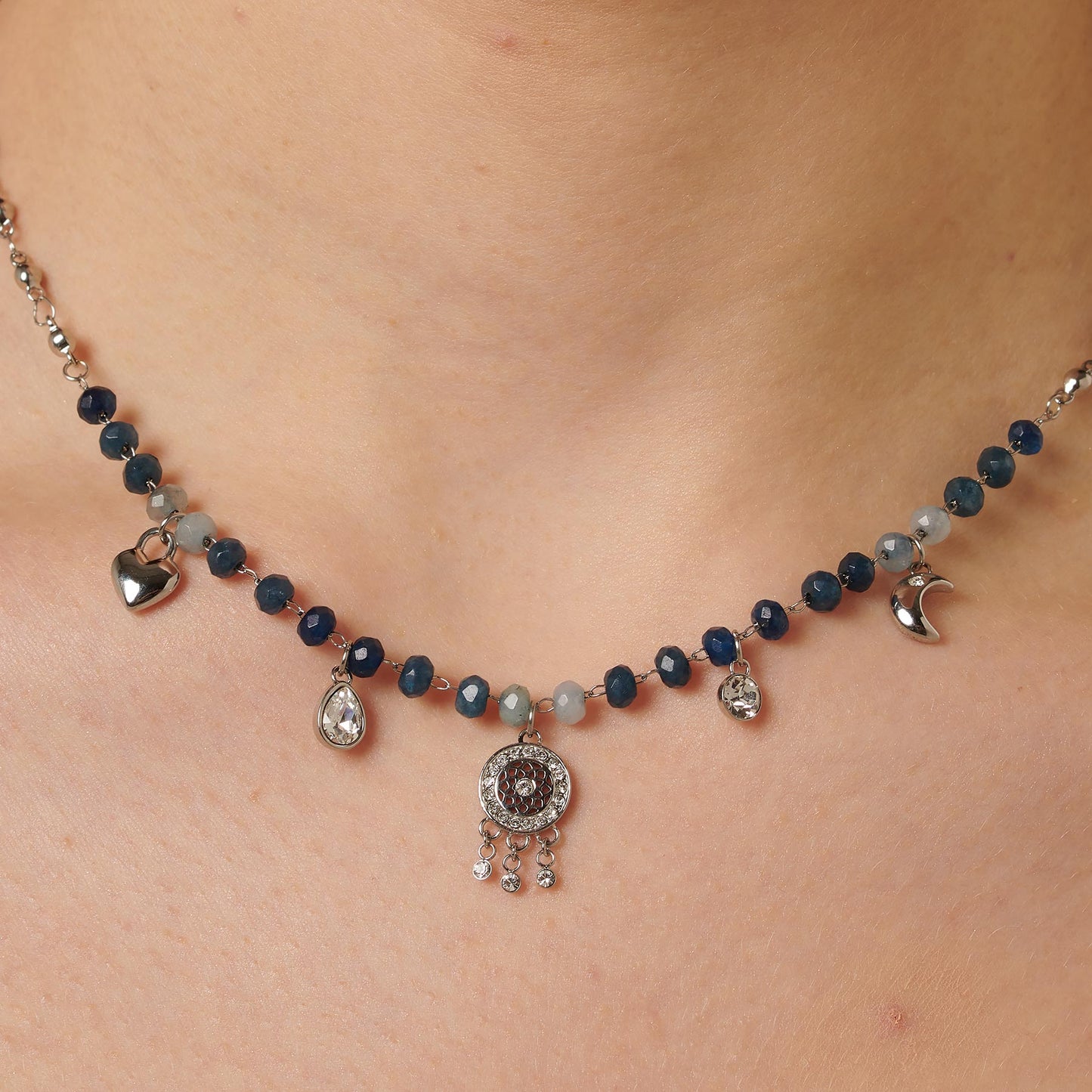 Collana Brosway Chakra Mistici Acchiappasogni In Acciaio Pietre Dure Blu Azzurre E Pendenti