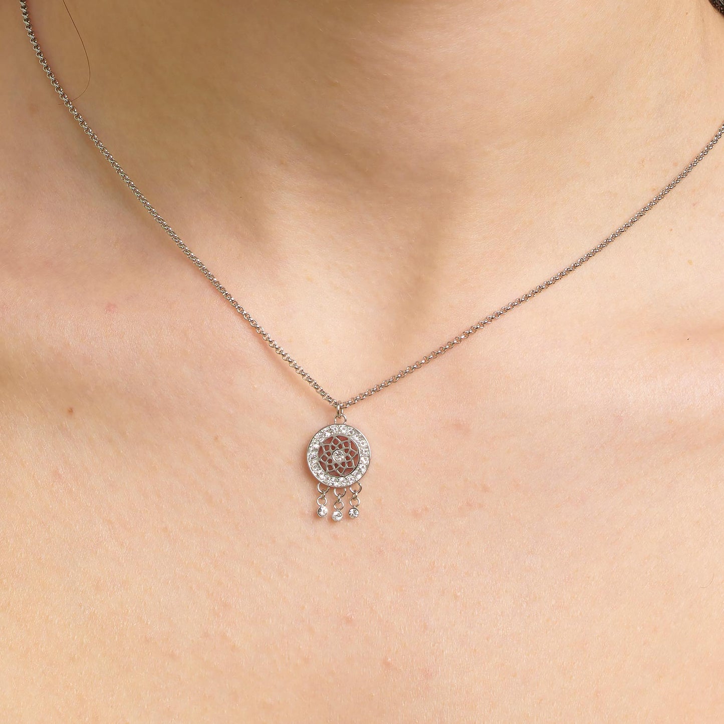 Collana Brosway Chakra Mistici In Acciaio Con Pendente Acchiappasogni Cristalli