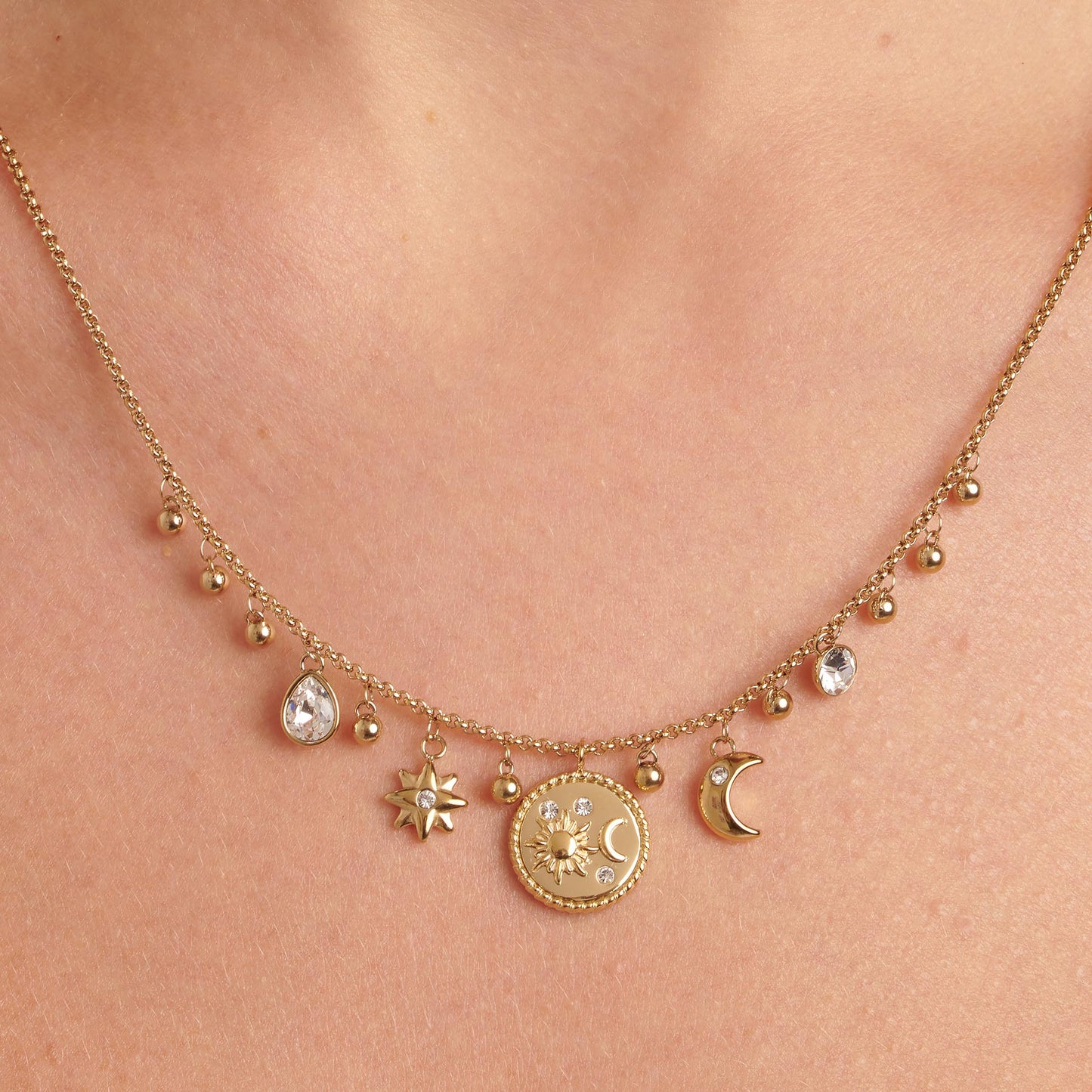 Collana Brosway Chakra Mistici Sole E Luna Collana Pvd Oro con Pendenti